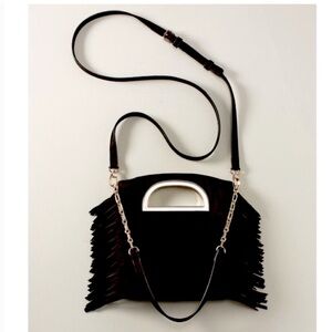 NWOT White House Black Market - Black Fringe Faux Suede Crossbody Bag